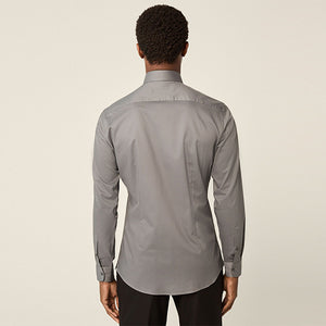 Dark Grey Slim Fit Easy Care Textured Single Cuff Smart Shirt