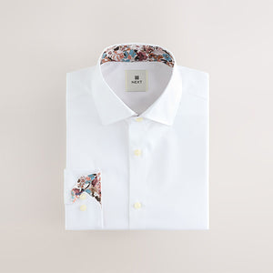 White Slim Fit 100% Cotton Textured Twill Shirt