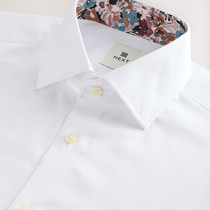 White Slim Fit 100% Cotton Textured Twill Shirt