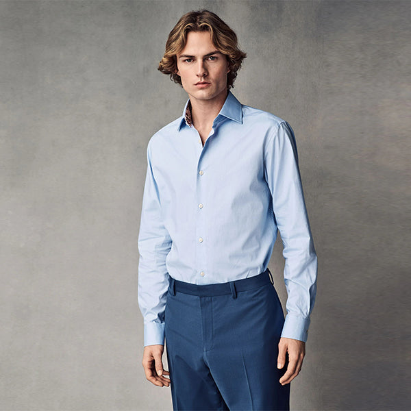 Blue Slim Fit 100% Cotton Textured Twill Shirt