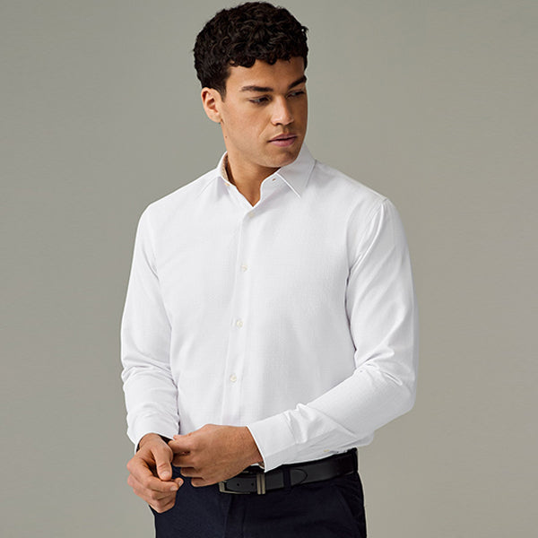 White Cotton Rich Trimmed Textured Shirt