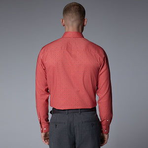 Coral Pink Dot Regular Fit Easy Iron Button Down Oxford Shirt