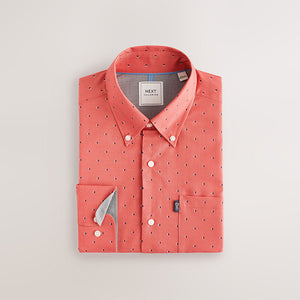 Coral Pink Dot Regular Fit Easy Iron Button Down Oxford Shirt