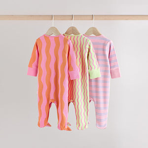 Multi Popper Baby 100% Cotton Sleepsuits 3 Pack