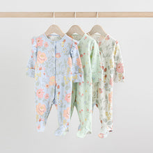 Load image into Gallery viewer, Blue 3 Pack Baby Sleepsuits (0-18mths)
