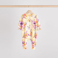 Load image into Gallery viewer, Yellow Floral Baby 100% Cotton Sleepsuits 4 Pack (0-18mths)
