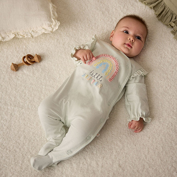 Sage Green Little Sister Baby Family 100% Cotton Sleepsuit