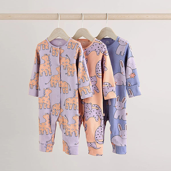 Lilac Purple Baby Footless Sleepsuits 3 Pack