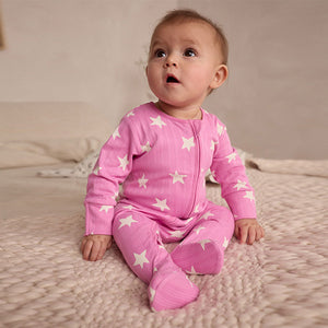 Pink 3 Pack Two Way Zip Baby Sleepsuits (0mths-2yrs)