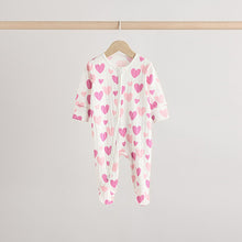 Load image into Gallery viewer, Pink 3 Pack Two Way Zip Baby Sleepsuits (0mths-2yrs)
