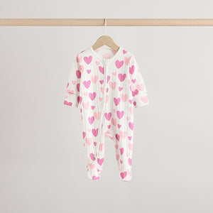 Pink 3 Pack Two Way Zip Baby Sleepsuits (0mths-2yrs)