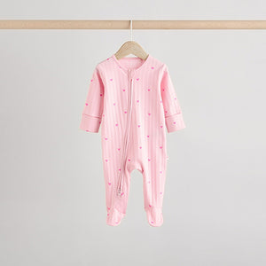Pink 3 Pack Two Way Zip Baby Sleepsuits (0mths-2yrs)