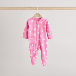 Pink 3 Pack Two Way Zip Baby Sleepsuits (0mths-2yrs)