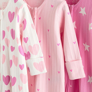 Pink 3 Pack Two Way Zip Baby Sleepsuits (0mths-2yrs)