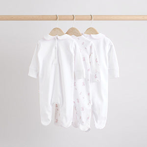 White Collar 3 Pack Baby Sleepsuits
