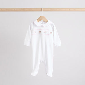 White Collar 3 Pack Baby Sleepsuits