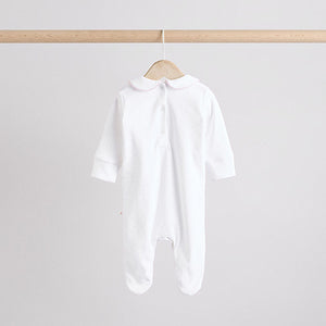 White Collar 3 Pack Baby Sleepsuits