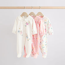 Load image into Gallery viewer, Pink Baby Frill Printed 100% Cotton Sleepsuits 3 Pack
