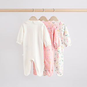 Pink Baby Frill Printed 100% Cotton Sleepsuits 3 Pack