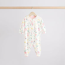 Load image into Gallery viewer, Pink Baby Frill Printed 100% Cotton Sleepsuits 3 Pack
