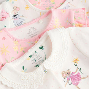 Pink Baby Frill Printed 100% Cotton Sleepsuits 3 Pack