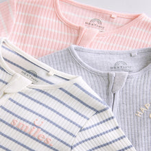 Load image into Gallery viewer, Pink/Grey 3 Pack Two Way Zip Baby Sleepsuits (0mths-18mth)
