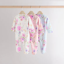 Load image into Gallery viewer, Pink 3 Pack Two Way Zip Baby Sleepsuits
