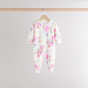 Pink 3 Pack Two Way Zip Baby Sleepsuits