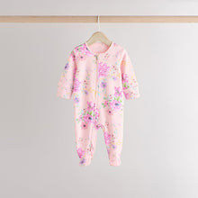 Load image into Gallery viewer, Pink 3 Pack Two Way Zip Baby Sleepsuits
