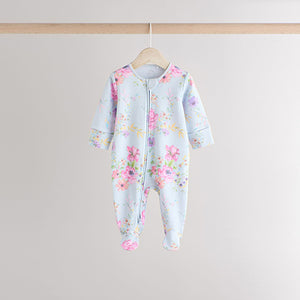 Pink 3 Pack Two Way Zip Baby Sleepsuits