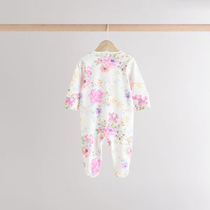 Pink 3 Pack Two Way Zip Baby Sleepsuits