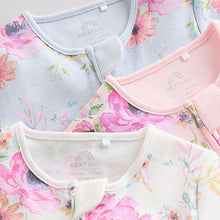 Load image into Gallery viewer, Pink 3 Pack Two Way Zip Baby Sleepsuits
