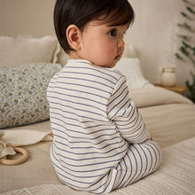 Load image into Gallery viewer, Blue/White Bunny 3 Pack Baby Sleepsuits
