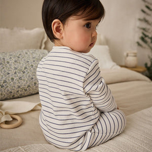 Blue/White Bunny 3 Pack Baby Sleepsuits