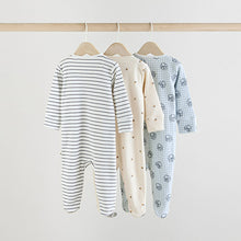 Load image into Gallery viewer, Blue/White Bunny 3 Pack Baby Sleepsuits
