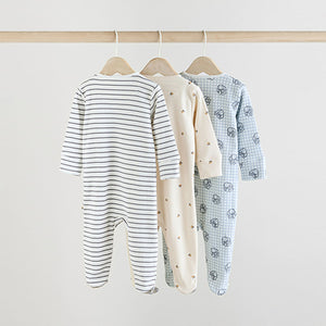Blue/White Bunny 3 Pack Baby Sleepsuits