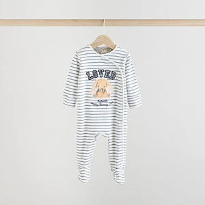 Blue/White Bunny 3 Pack Baby Sleepsuits
