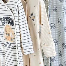 Load image into Gallery viewer, Blue/White Bunny 3 Pack Baby Sleepsuits
