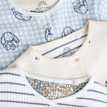 Load image into Gallery viewer, Blue/White Bunny 3 Pack Baby Sleepsuits
