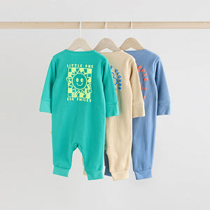 Blue 3 pack Baby Two Way Zip Footless Cotton Sleepsuits