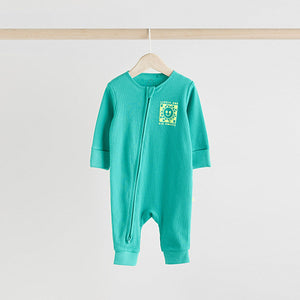 Blue 3 pack Baby Two Way Zip Footless Cotton Sleepsuits