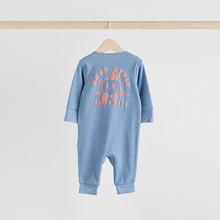 Load image into Gallery viewer, Blue 3 pack Baby Two Way Zip Footless Cotton Sleepsuits
