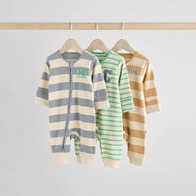 Load image into Gallery viewer, Milk Club Neutral 3 pack Baby Two Way Zip Footless Cotton Sleepsuits
