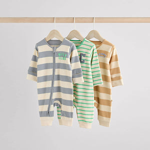 Milk Club Neutral 3 pack Baby Two Way Zip Footless Cotton Sleepsuits