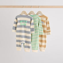 Load image into Gallery viewer, Milk Club Neutral 3 pack Baby Two Way Zip Footless Cotton Sleepsuits
