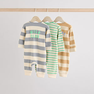Milk Club Neutral 3 pack Baby Two Way Zip Footless Cotton Sleepsuits