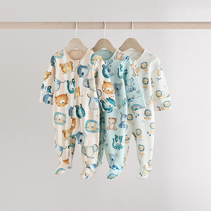 Blue Two Way Zip Baby Sleepsuits 3 Pack