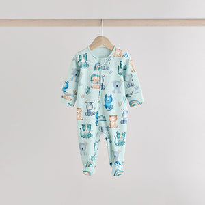 Blue Two Way Zip Baby Sleepsuits 3 Pack