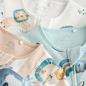 Blue Two Way Zip Baby Sleepsuits 3 Pack