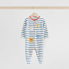 Load image into Gallery viewer, Blue Baby Embroidered Sleepsuits 3 Pack
